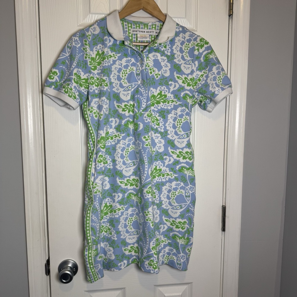Gretchen Scott Dress Serve It Up Flora Periwinkle Stretchy Jersey Women's Medium